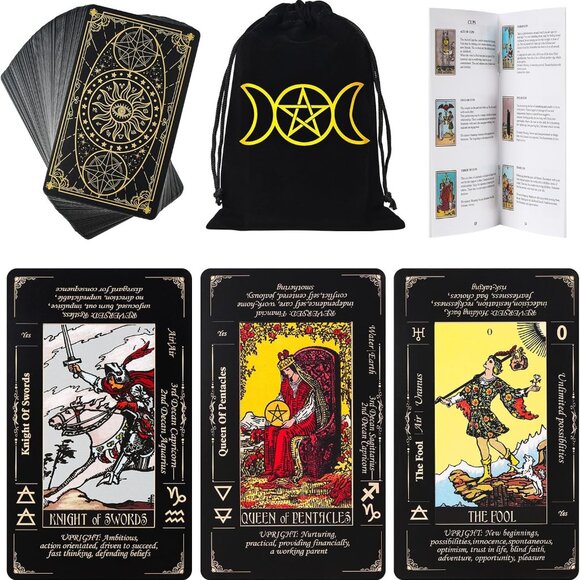 Tarot Cards with Guide Book & Linen Carry Bag, 78 Classic Original Tarot Cards D - Picture 1 of 6